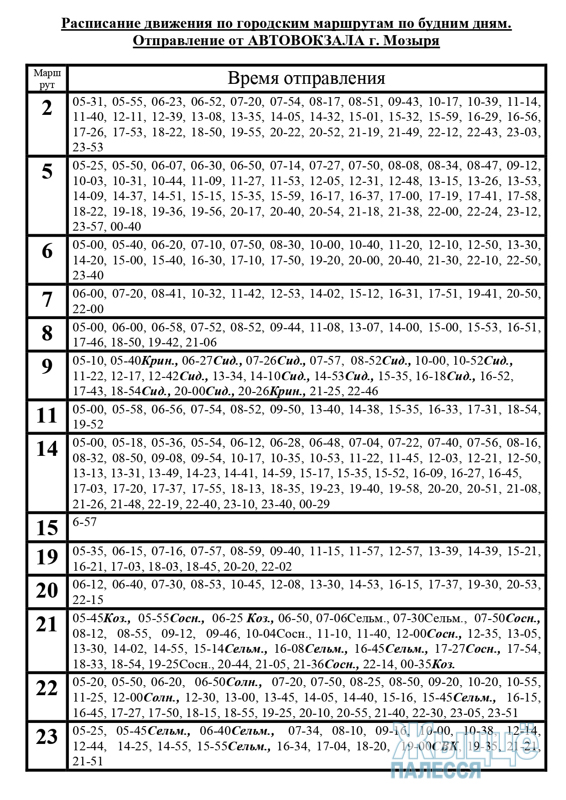 Расписание транспорта Мозырь